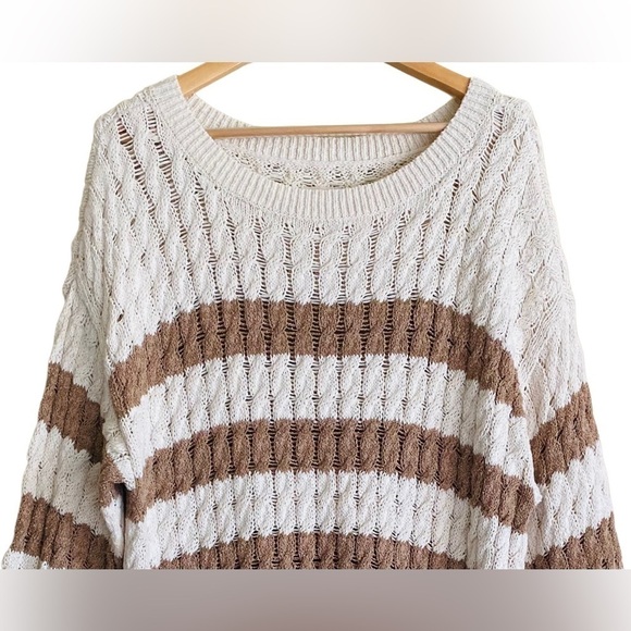 ANTHROPOLOGIE PILCRO Oversized Casual Cable Knit Striped Pullover Sweater S NWT - Picture 7 of 13